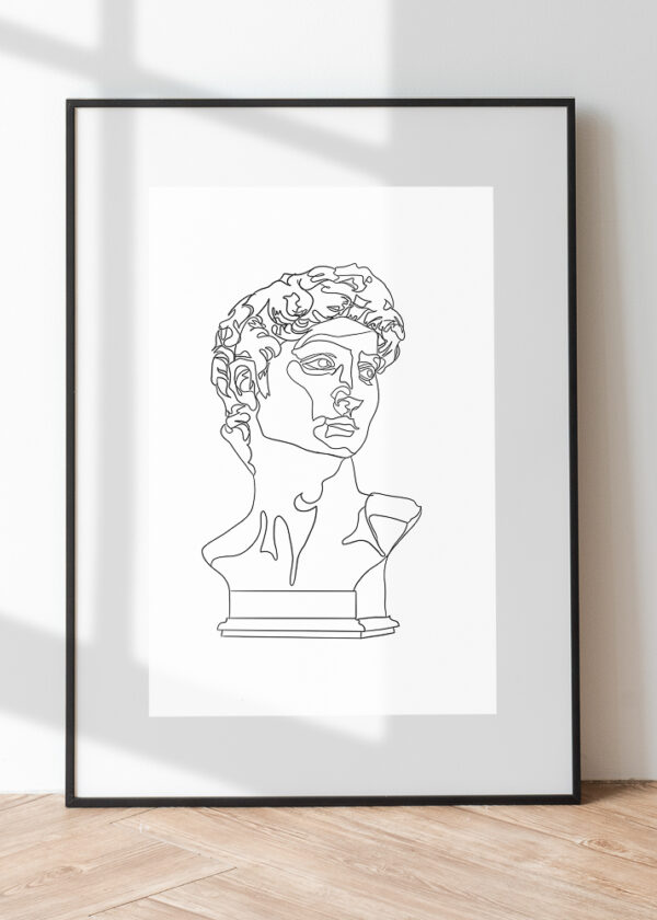 Illustration line drawing David statue head figure poster – LAFRIQUE ...