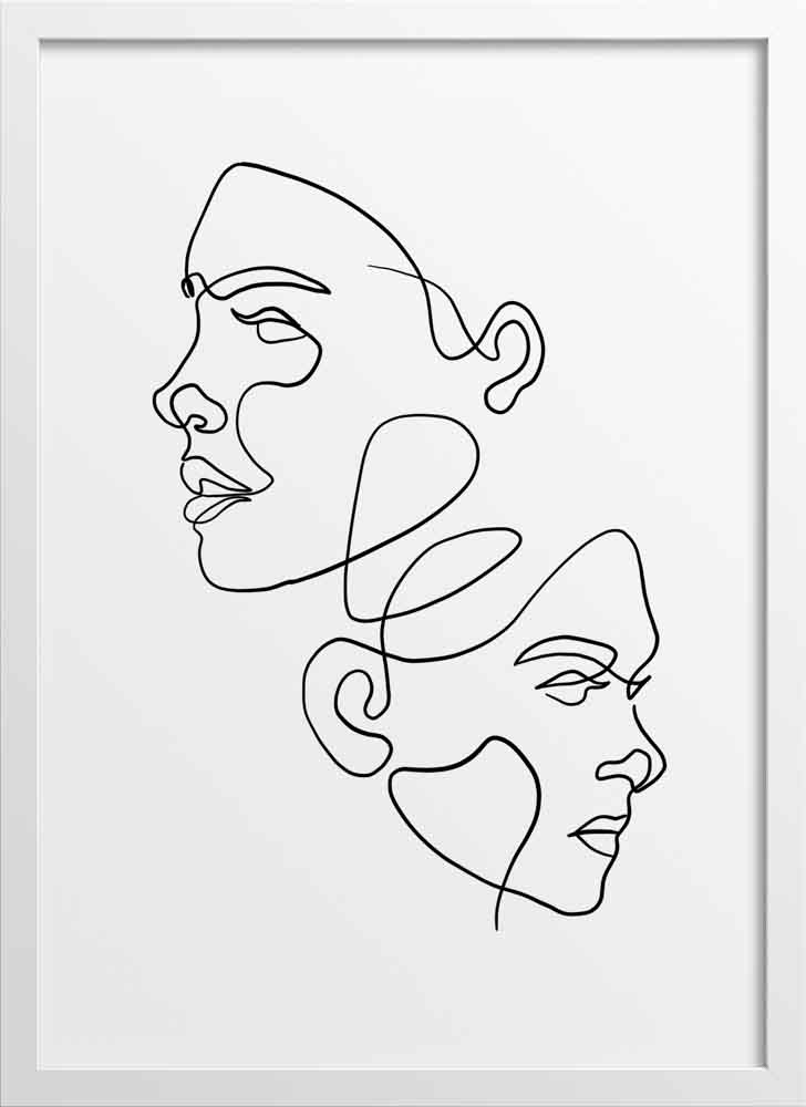 Modern Abstract Line Drawing Wall Decor Art Print Poster - Woman Face  Portrait With Leaves -UNFRAMED- Living Room Bedroom Home Office -Female Face  Silhouette Wall Poster Decor (11